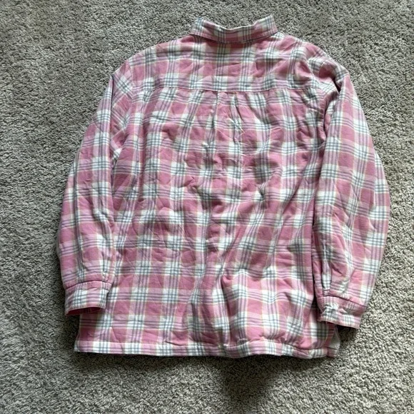 LL Bean Shirt Jacket Womens XL Pink Plaid Sherpa Lined Soft Outdoors - Picture 10 of 10